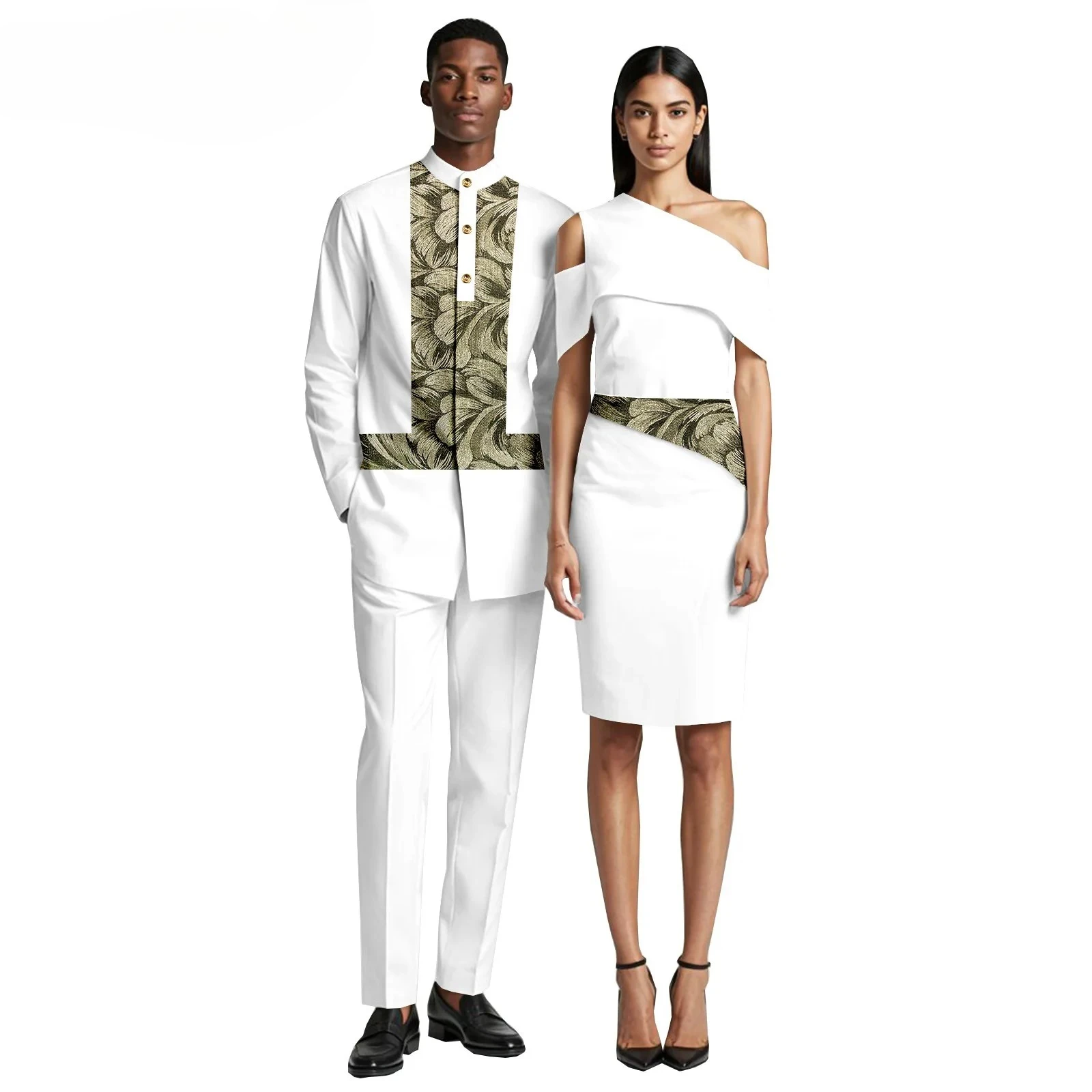 

New Trendy African Ethnic Casual Couple Outfit - Men's and Women's Suit Sets for Formal Occasions, Wedding Clothes