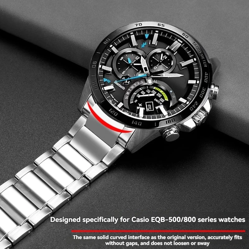 For Casio EDIFICE Series Strap EQB-500 EQB-501 EQB-800 EFR-303 Solid Curved End Stainless Steel Watch Chain Men 22mm Watchband