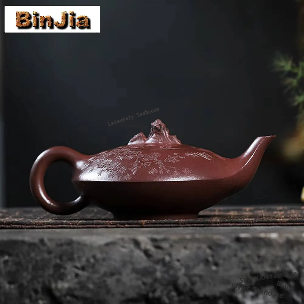 320ML Aesthetic Yixing Purple Clay Teapots Handmade  Pine Tree Pot Raw Ore Purple Mud Kettle Chinese Zisha Teaset Tea Items Gift