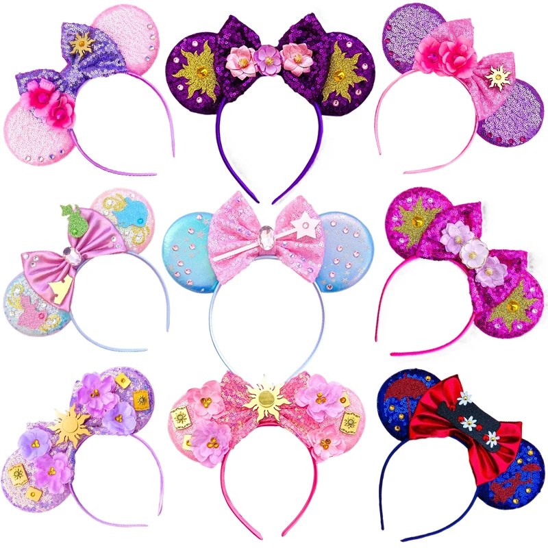 Disney Alice In Wonderland Ears Headbands Girl Sequins Bow Hairband Women Mad Hatter Hair Accessories Kids Flowers Headwear Gift