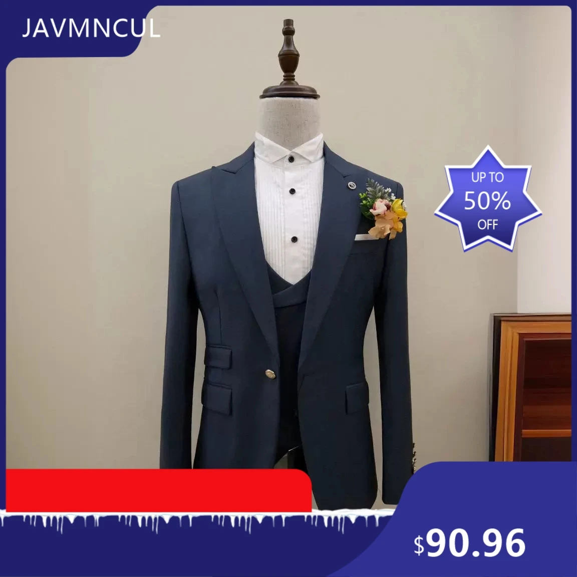 Men Suit 3-Piece Set, Business Formal, Wedding Party, Flat Lapel, Solid Color, Four Seasons, Trendy Cross-Border