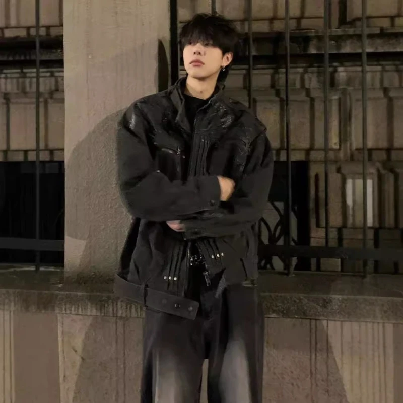 

Мужская укороченная куртка в американском стиле — весенне-осенняя, элитный дизайн, с подплечниками, повседневное пальто