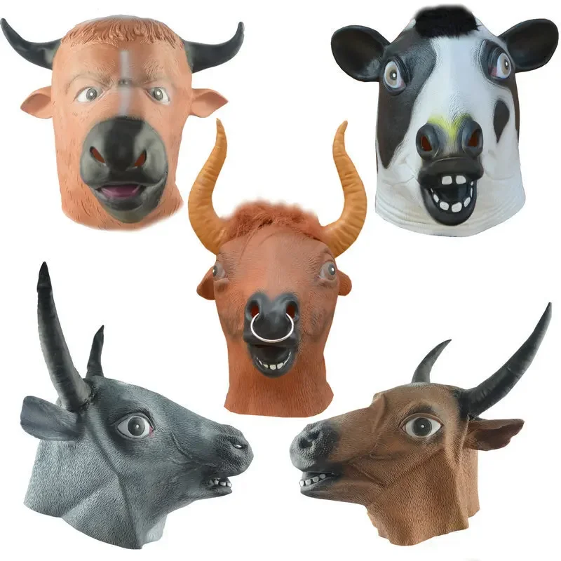 Adult Animal Headgear Multiple Styles Cow Head Latex Rubber Mask Fancy Dress Costume Cow Cosplay Props