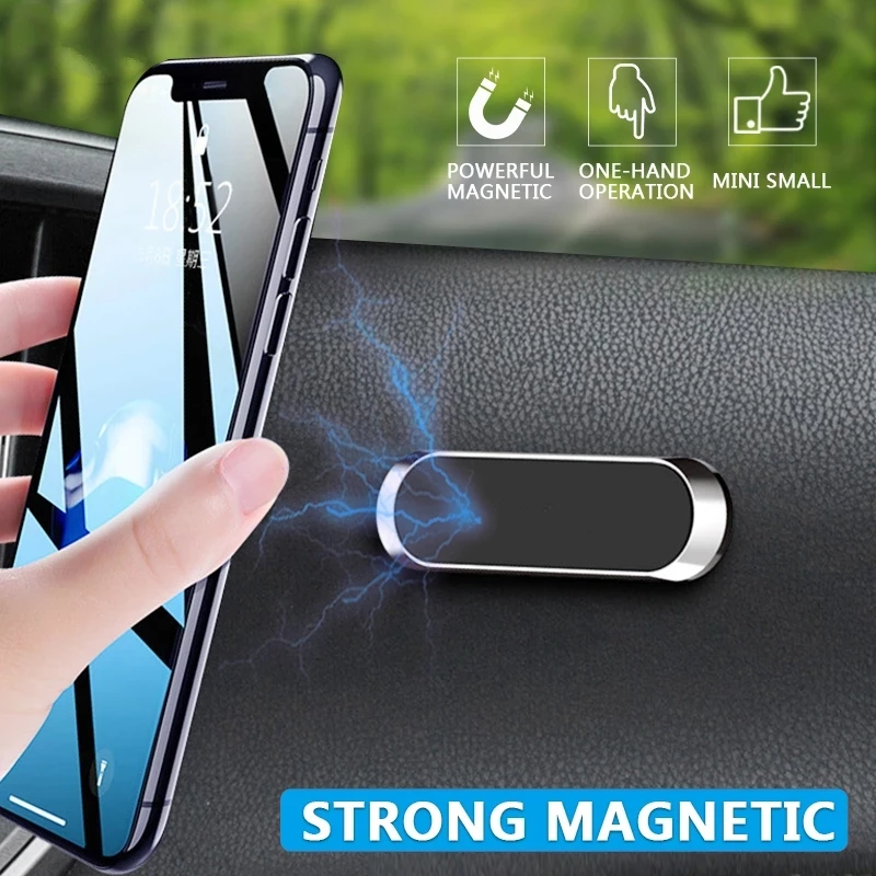 

Strip Metal Magnetic Phone Holder Magnetic Car Phone Holder Stand Zinc Alloy Magnet Car GPS Support Mount Cellphone Holder Stand