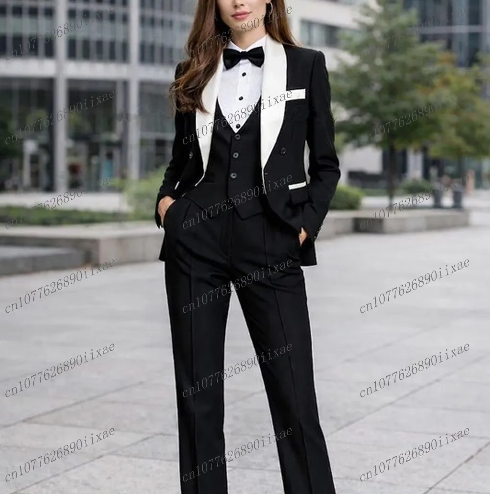 Black And White Women Suits Lady Business Tuxedos Mother Wedding Party Formal Ladies 3 Piece Set Jacket Vest Pants