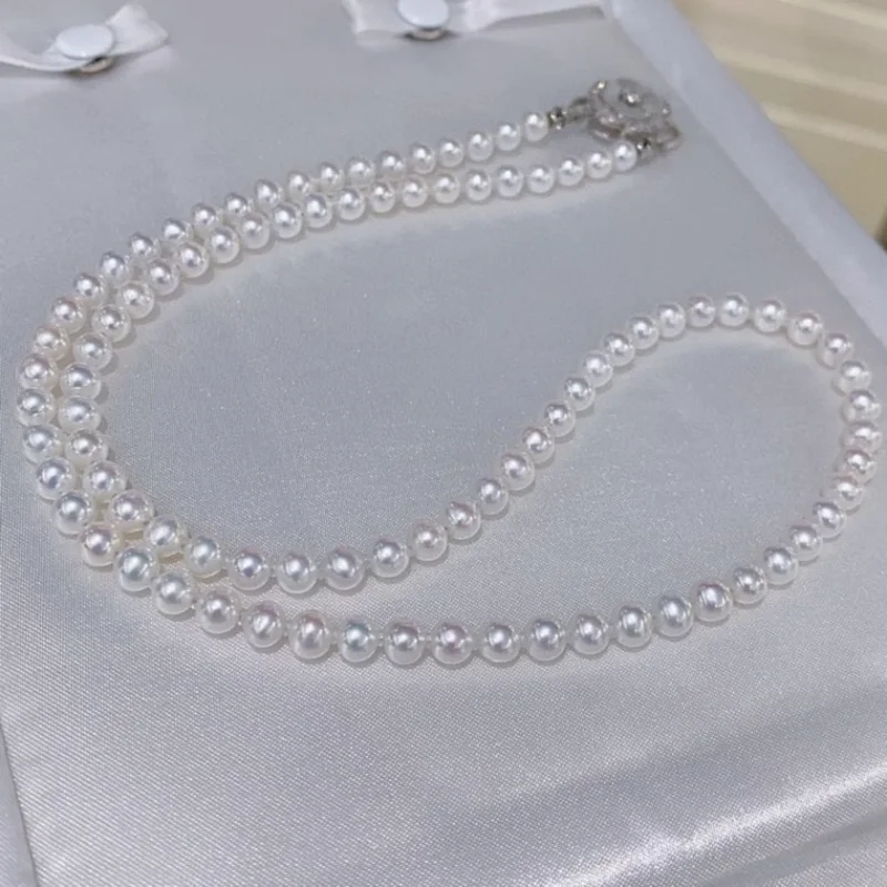 

SGARIT Classic Jewelry 5-6mm 925 Silver Natural Freshwater Aurora Round Pearl Necklace with Versatile Buckle Jewellery 60cm