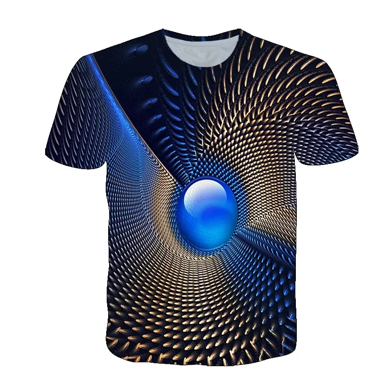 Men's summer 3D vortex printed T-shirt with fashionable psychedelic dizziness pattern trend round neck men's T-shirt