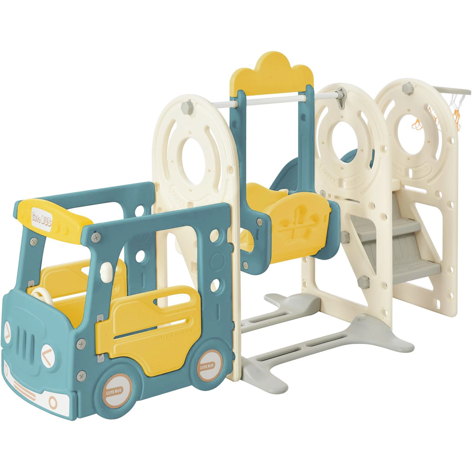 Tobogán para niños, columpio tobogán infantil 4 en 1 con soporte de baloncesto, escalera de escalada, columpio tobogán para interior y exterior