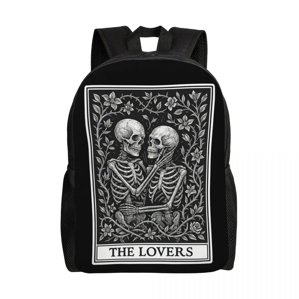 

Рюкзаки с гравировкой для влюбленных, карты Таро, скелеты, рюкзаки для мужчин и женщин, базовая сумка для книг для колледжа, школы, сумки на День святого Валентина