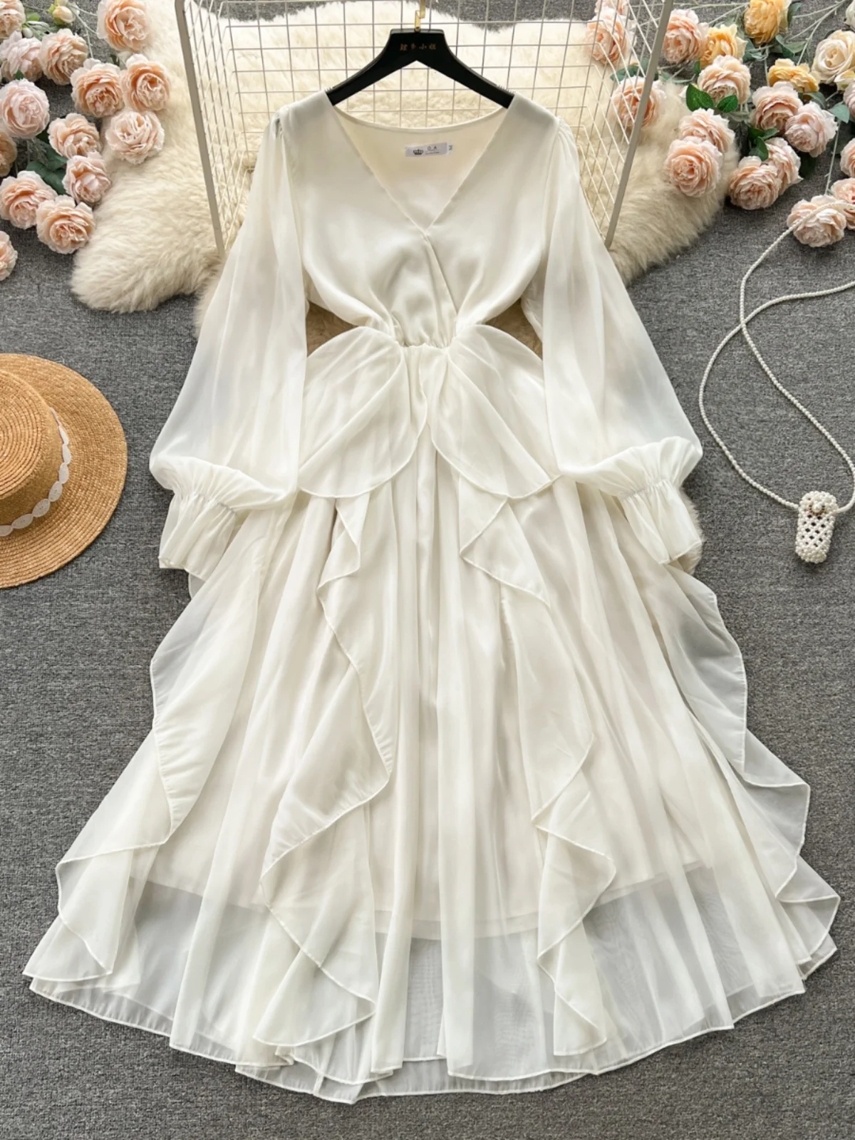 Ele V-Ne Falda de gasa de longitud media Dr Gentle Wind Sle para mujer diseño adelgazante primavera nueva llegada Faionable