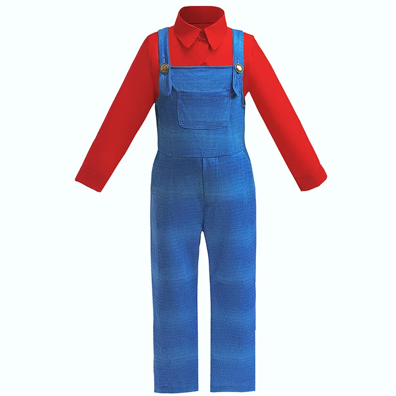 2Pcs Sets for Children New Movie Super Bros Perform Clothes Shirt+Suspender Pants Boys Girls Cosplay Costume Birthday Dress Up