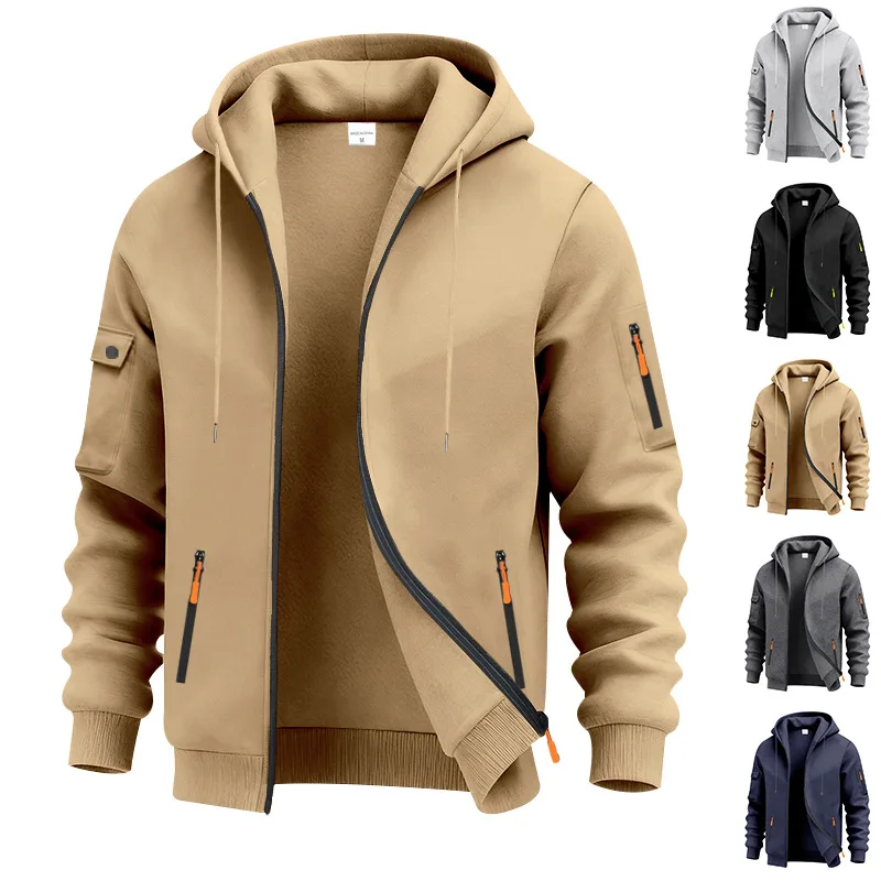 American Heavy Fleece Sweater Men's Winter Casual Hooded Commuter Zipper Men's Sweater M-3XL