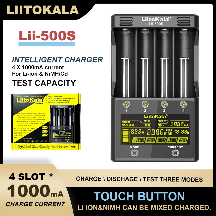 Liitokala Lii-500S Lii-ND4 Lii-CH2 3,7 V 18650 18350 18500 21700 26700 20700 14500 26650 Ładowarka do akumulatorów litowych NiMH 1,2 V