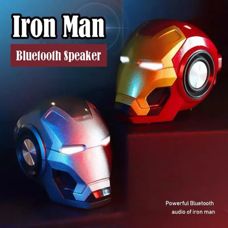 Iron Man Bluetooth Speaker LED Flashing Light Wireless Subwoofer Portable Cool Wireless Speaker Stereo Sound Home Party Boy Gift