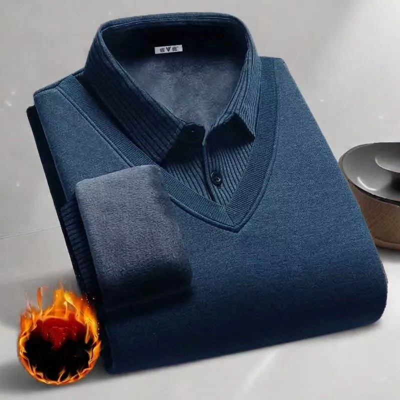 2026 Winter And Autumn Fleece Thick-Soled Sweater For Men Stylish And Casual Two-Piece Warm Top M-4XL