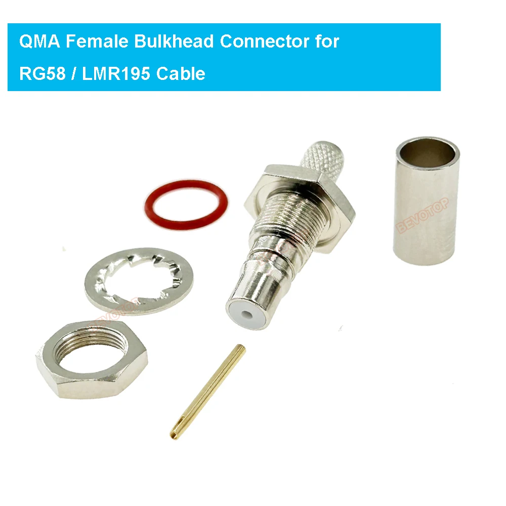 10PCS/LOT BEVOTOP LMR195 RG58 QMA Female Waterproof Bulkhead Jack 50 Ohm 50-3 QMA Connector QMAK-3 for RG-58 LMR-195 Cable