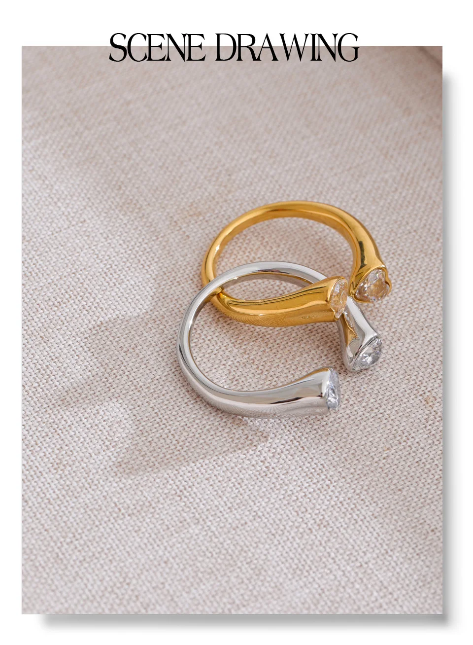 Yhpup 2026 Edelstahl Zirkonia Herz Verstellbarer Ring 16 Karat Platin PVD plattiert Zarter Charm Fingerschmuck Empfehlen – Detail 4