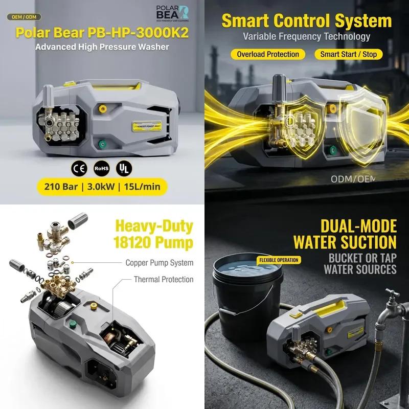 for POLAR BEAR 3kW Car Washer High Pressure 165 Bar Crankshaft Pump Stainless Steel Commercial Mobile Cart Cleaning Machine