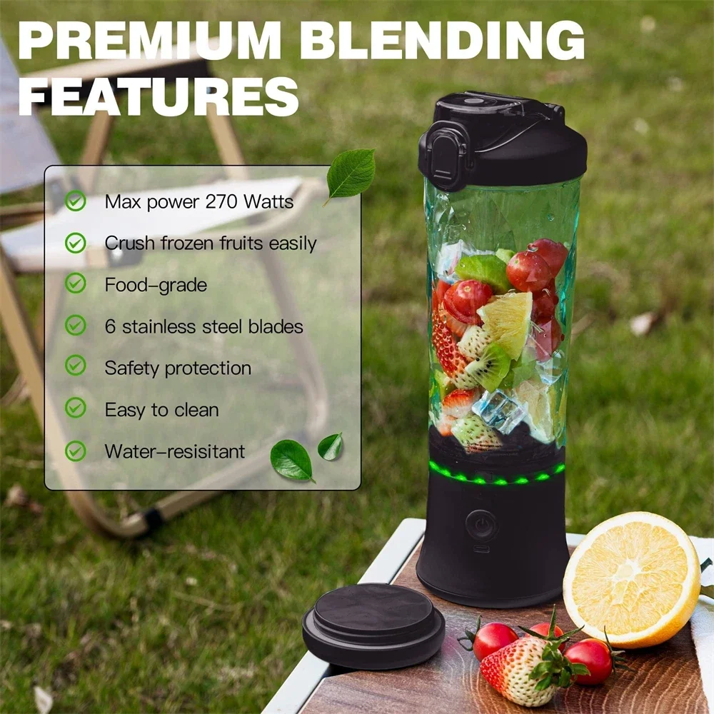 Electric Portable Blender Smoothies 600ML  USB Rechargeable 4000mAh Powerful Ice Crush Fresh Fruit Juicer Mini Personal Blender