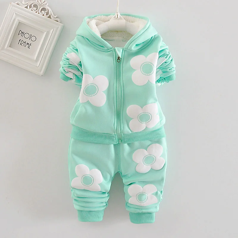 Kinder Mädchen Fleece-Gefütterter 3D-Gänseblümchen-Applikation Hoodie-Hosen-Anzug Kinder Warme Winterkleidung Set 80-120 – Detail 4