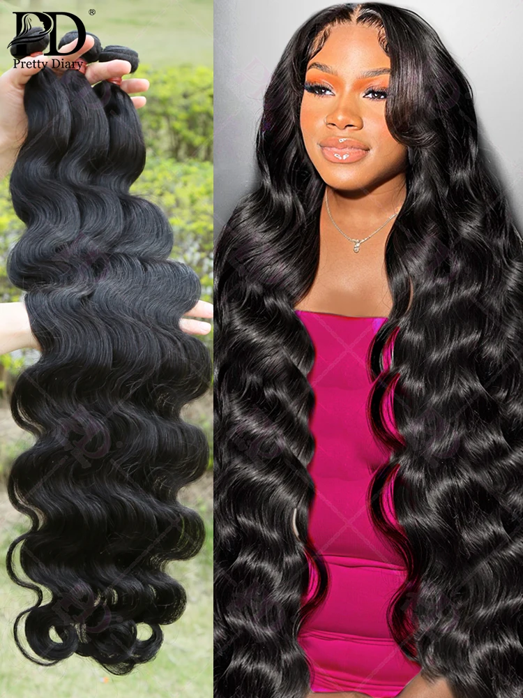 Body Wave Bundles Raw Virgin 100% Human Hair Extensions Quick Weaves 30 34Inch Brazilian Remy Double Weft Water Wave Bundles