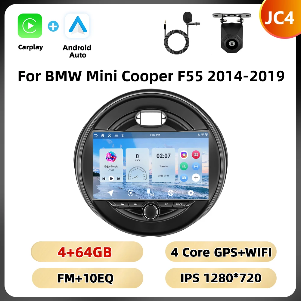 Podofo 8Core WIFI 4G Auto Audio Voor BMW Mini Cooper F55 2014-2019 Navigatie Carplay Android Auto AI Voice Spiegel Link Auto Stereo - afbeelding 1