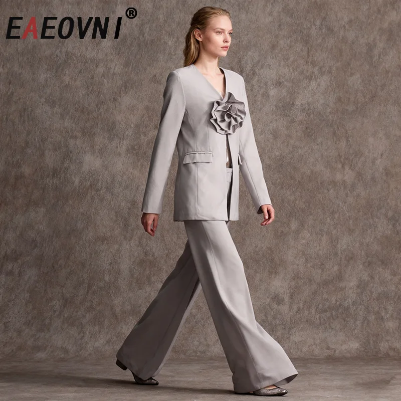 

EAEOVNI модный пиджак с 3D цветочным дизайном, женское пальто с v-образным вырезом и длинным рукавом, однотонная верхняя одежда, куртка, элегантная новая одежда