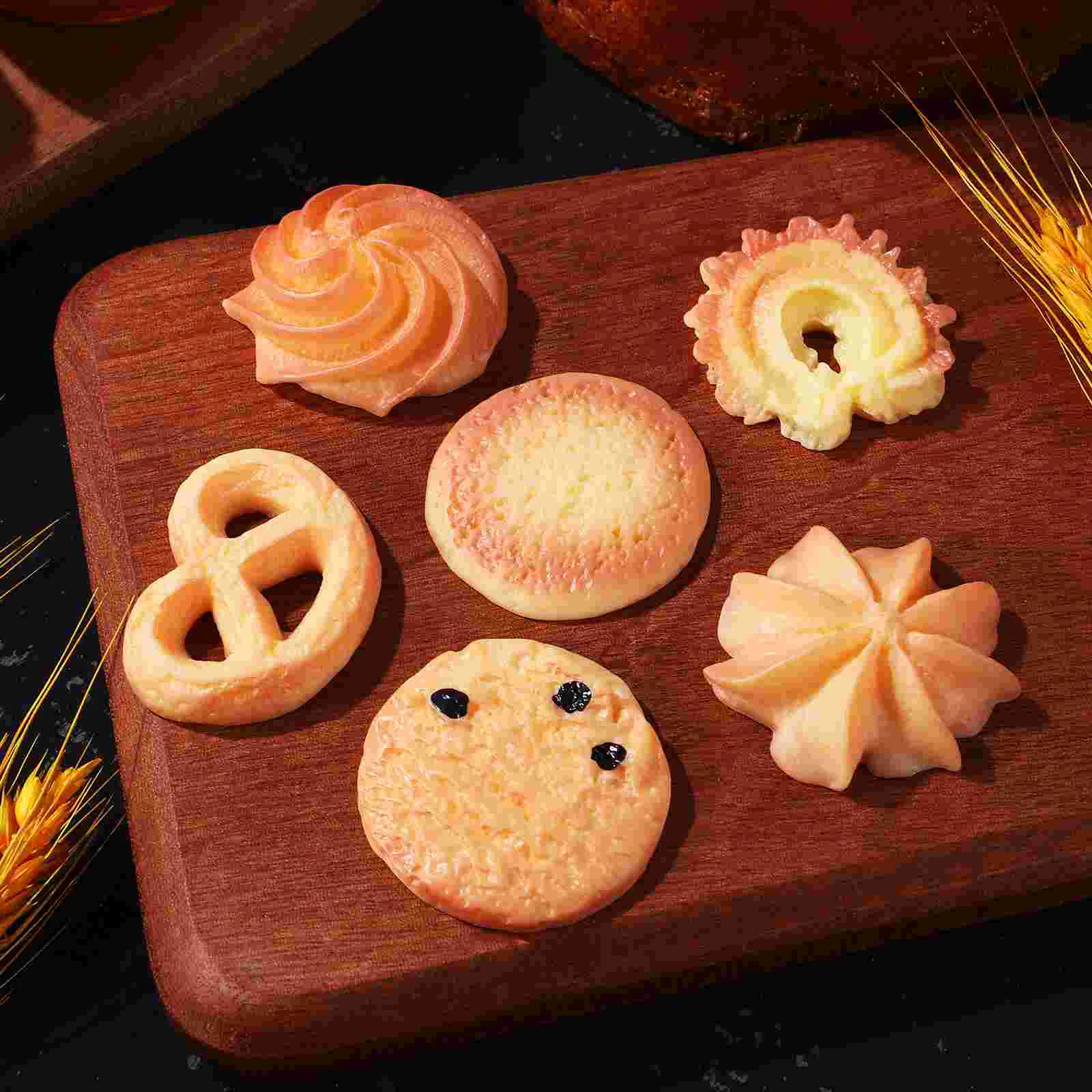 6 Pcs Cookie Accessories Biscuits Ornament Pretend Cookies Cake Decoration Fake Artificial Food Resin