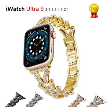 애플 워치용 메탈 스트랩, 럭셔리 블링 블링 밴드, 아이워치 시리즈 6, 5, 4, SE, Uitra 9, 8, 7, 49mm, 45mm, 44mm, 42mm, 40mm, 38mm 