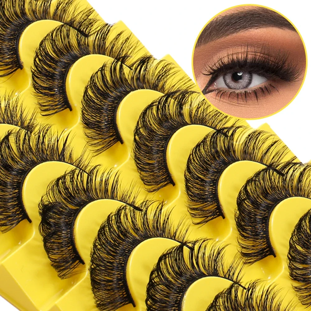 10 Pairs Eyelashes Russian Volume Strip Lashes Natural Wispy D Curly Mink False Eyelashes Look Like Extensions