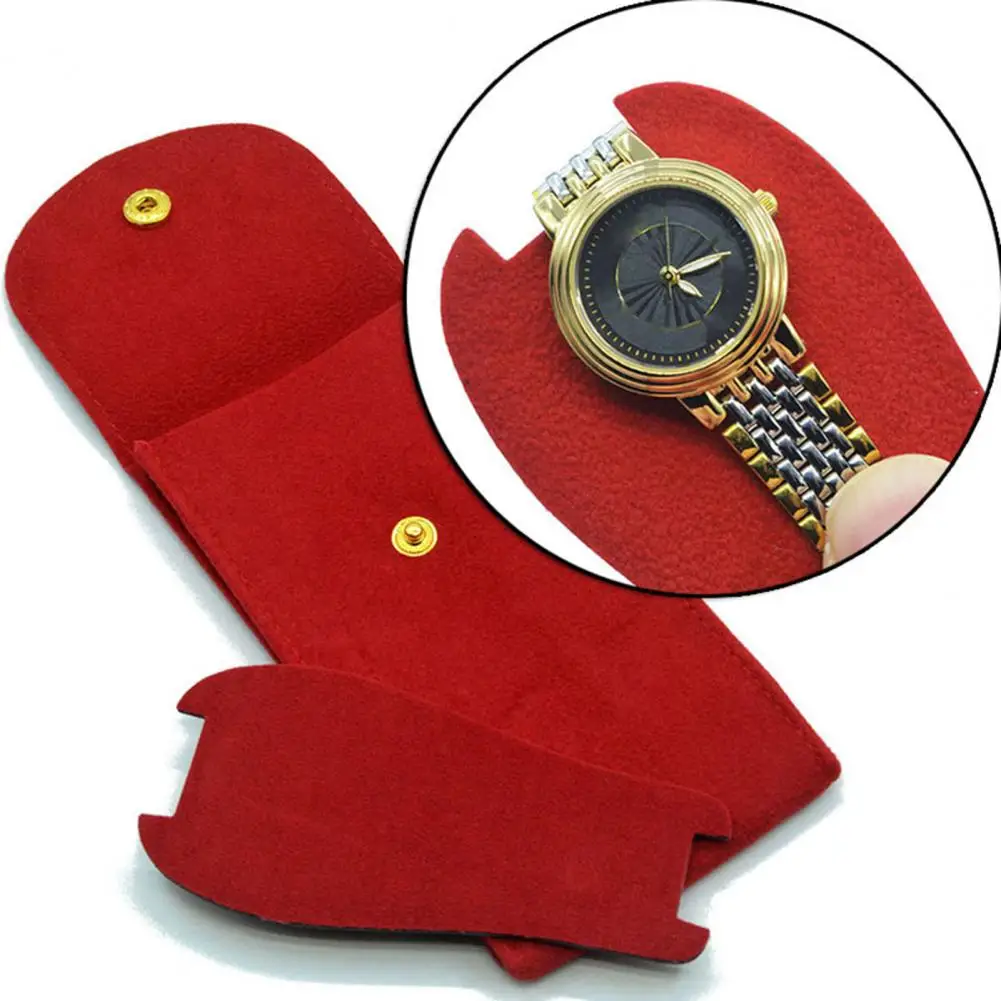 Anti-wear Watch Bag Anti-scratch Shock-proof Press Button Short Velvet Snap Design Portable Jewelry Packing Pouch Daily Use