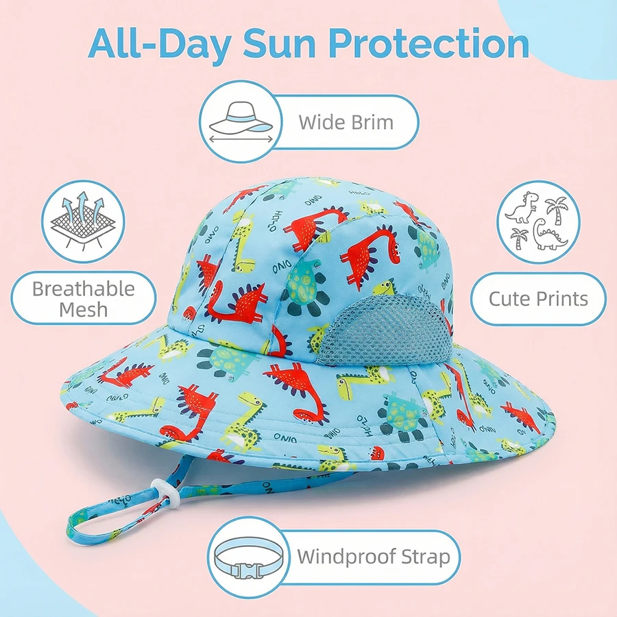 2-piece 1-13Y Children's Digital Printing Adjustable Sunscreen Neck Hat for Protection - Sun Hat view 5