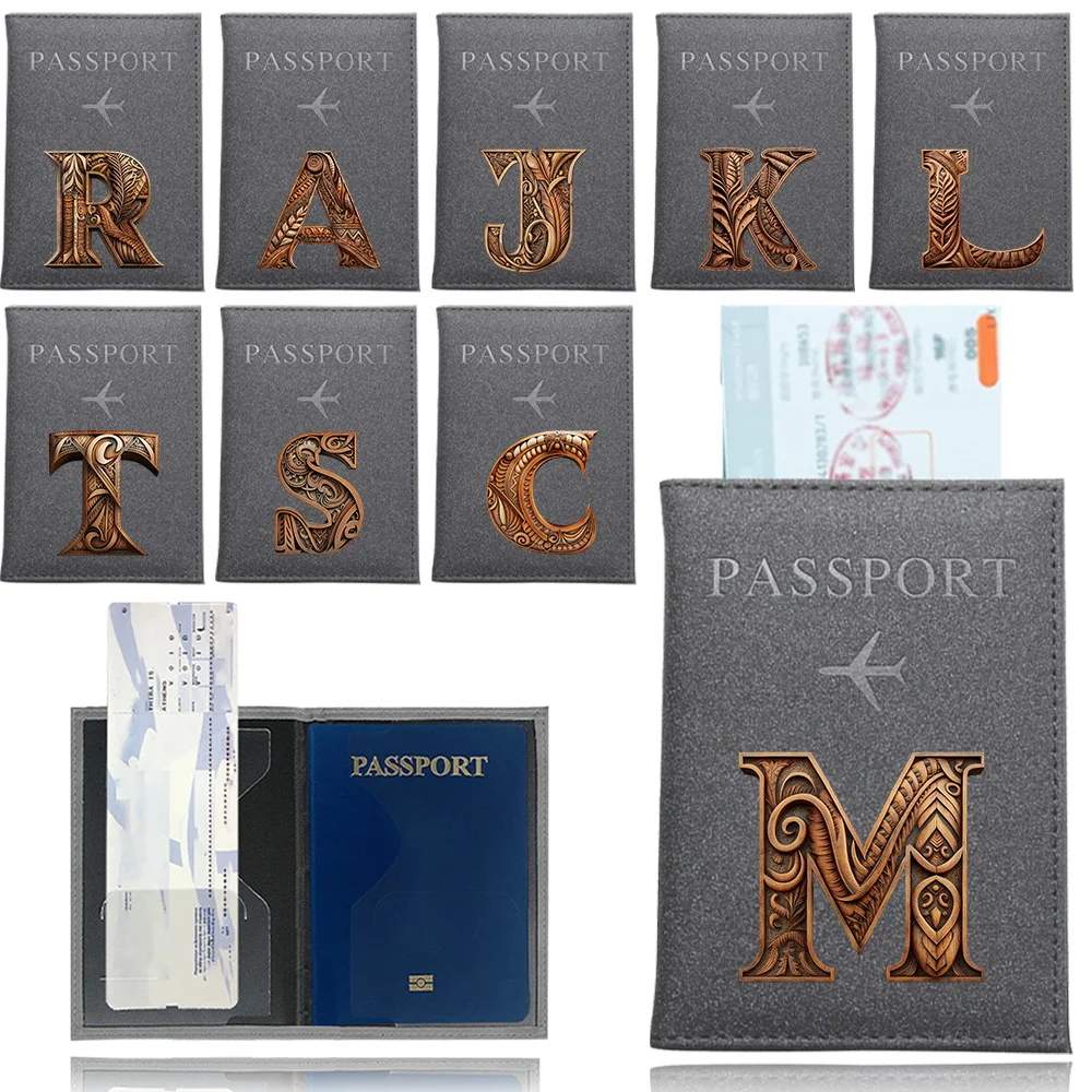 PU Plane Passport Cover Case Holder UV Printing Wood Art Letter Series Travel Accessories Lightweight Wallet for Unisex