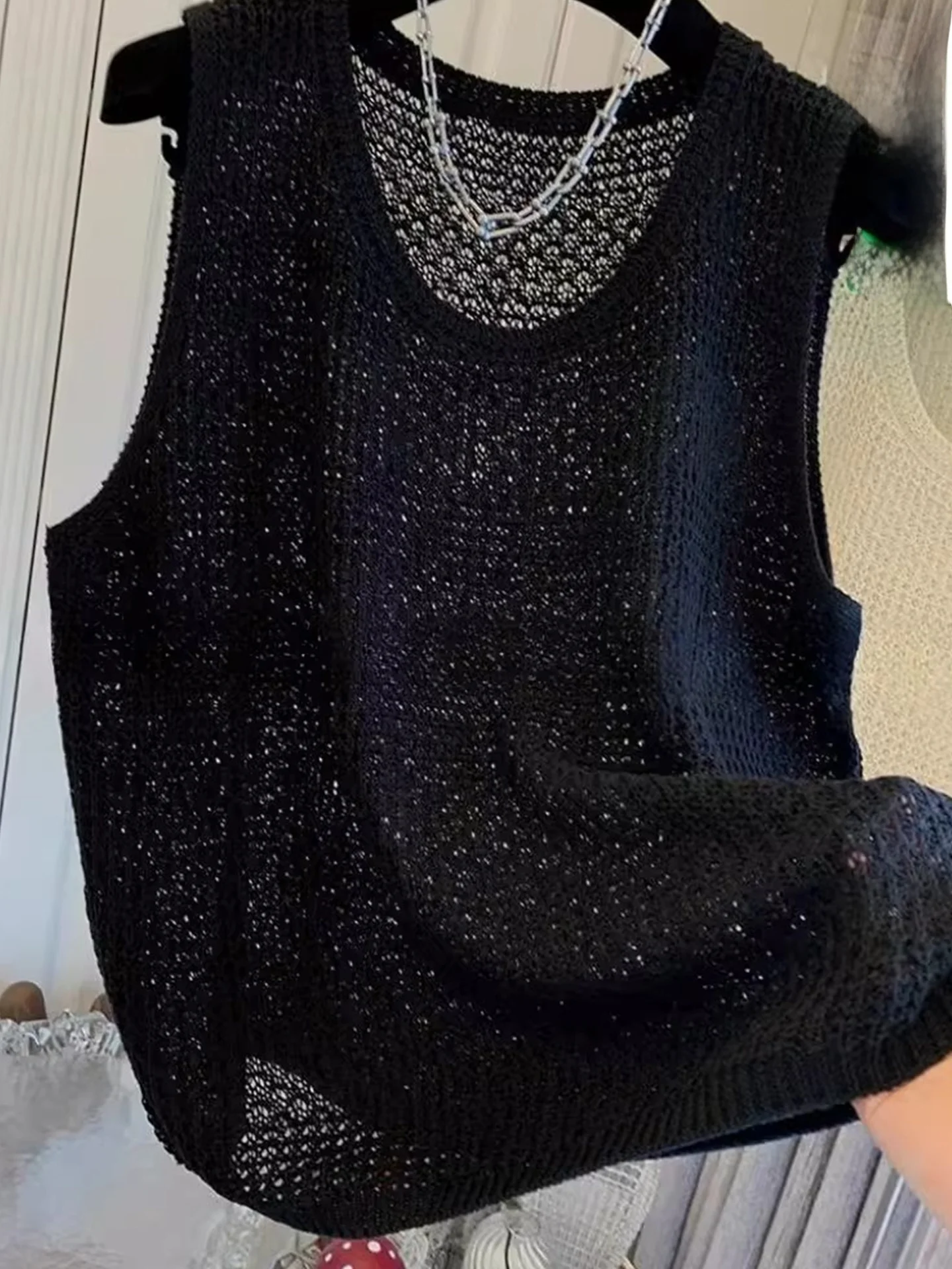 سترة مفرغة من الدانتيل سترة فضفاضة علوية 2025 كسول Sle توب جديد Faion التخسيس محبوك irt المرأة Faion