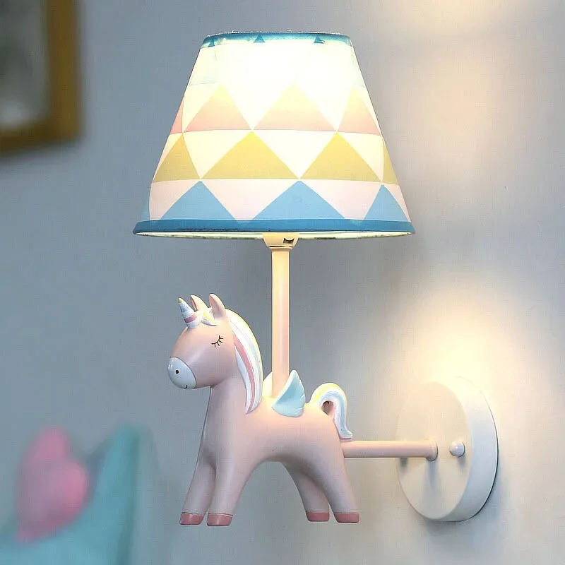 Cartoon Resin Unicorn Wall Lamps Children Room Kids Bedroom Modern Led Animal Wall Sconce Light Fixtures Stairs Lamp Home Decor