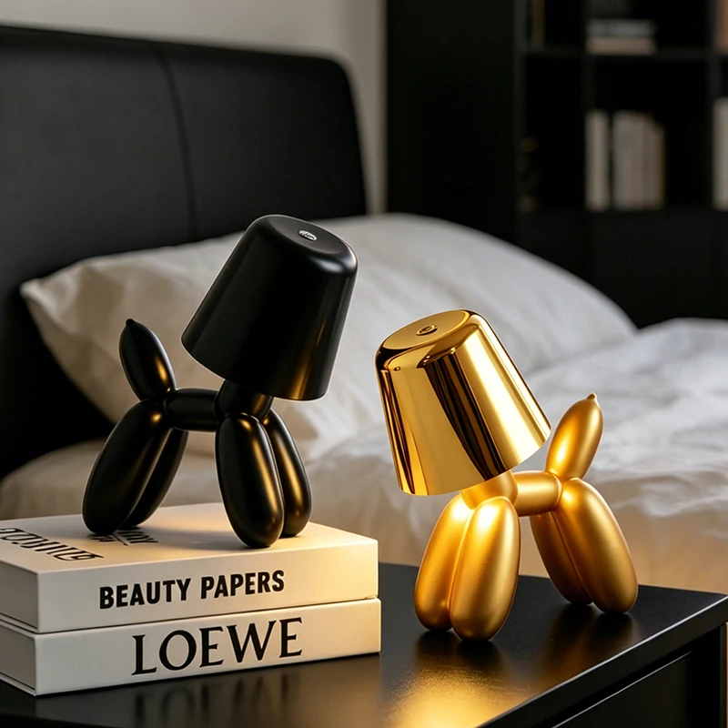 Modern Luxury Balloon Dog Table Lamp ABS Resin USB Rechargeable LED Night Light Desktop Ornament for Study Office Home Gift