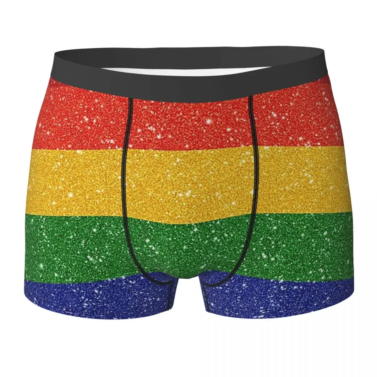 Calzoncillos Bóxer con purpurina sintética para hombre, ropa interior con fondo de bandera de arcoíris, LGBTQ, orgullo