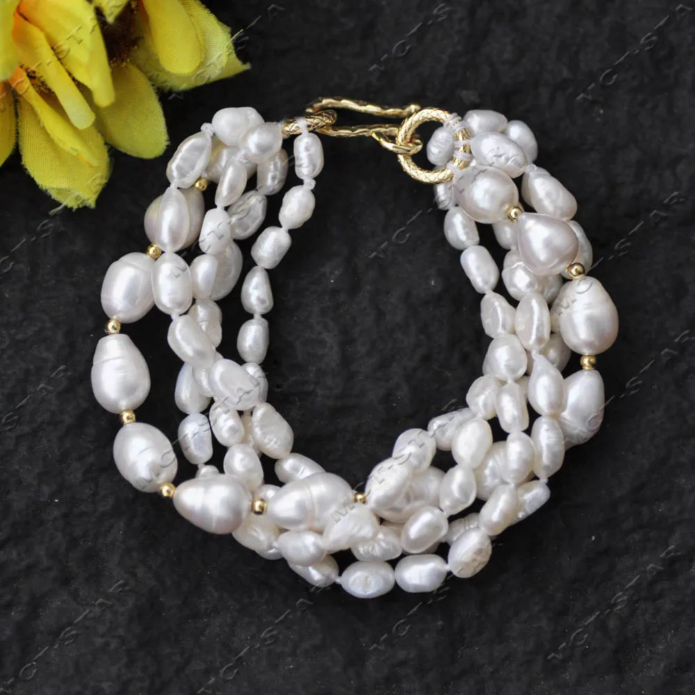 

Z14261 5Row 8" 13cm White Rice Baroque Freshwater Pearl Bracelet