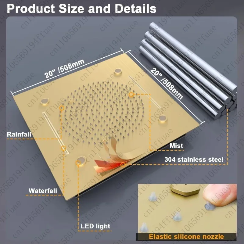 رأس دش، LED متعدد الوظائف لكامل الجسم، رذاذ هطول الأمطار عالي الضغط، رأس دش 3 وظائف