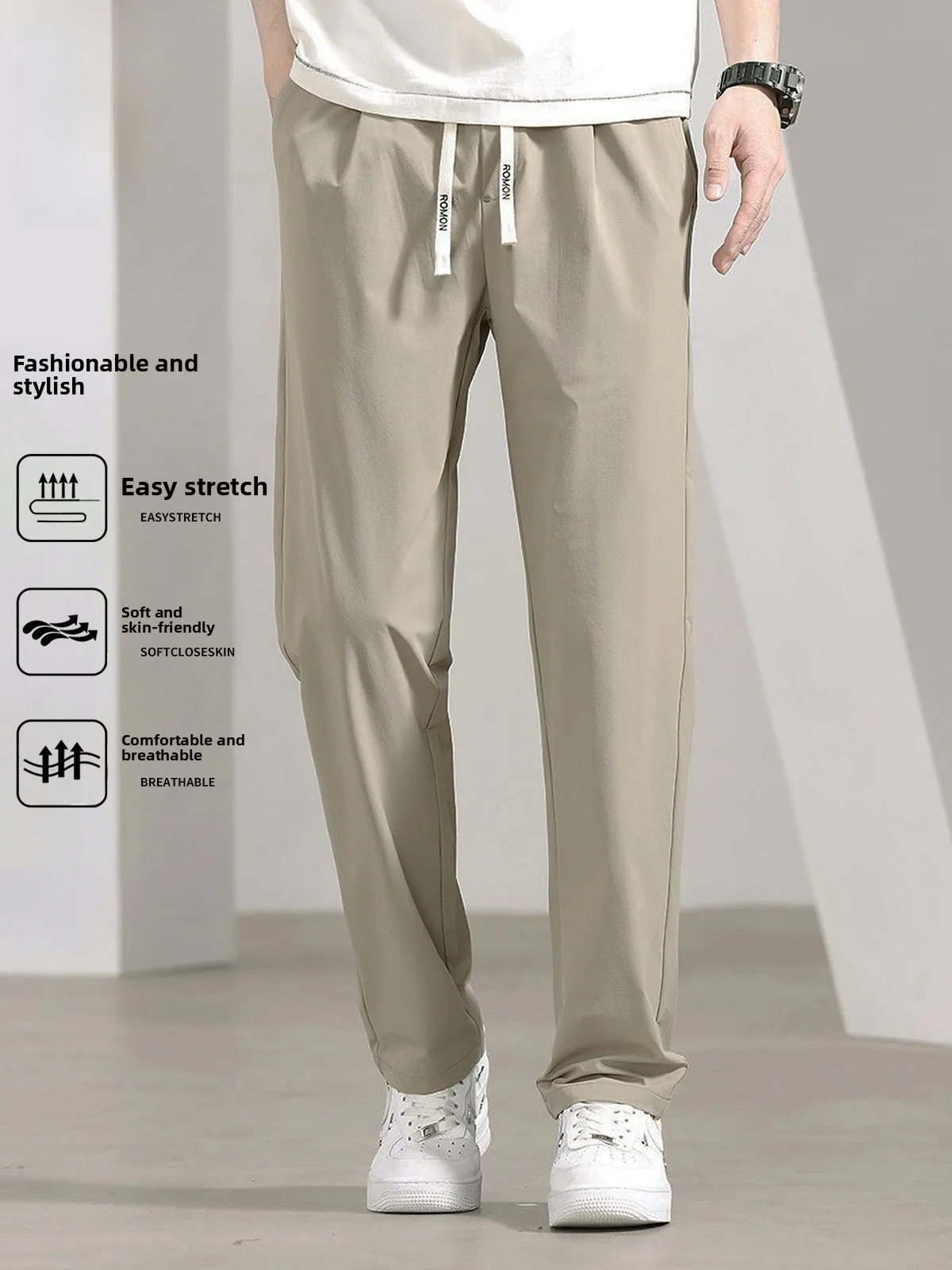 

Lormen Men's Casual Pants Summer New Ice Silk Qui Dry Sports Loose Straight Leg Light Long Trousers Casual Faion