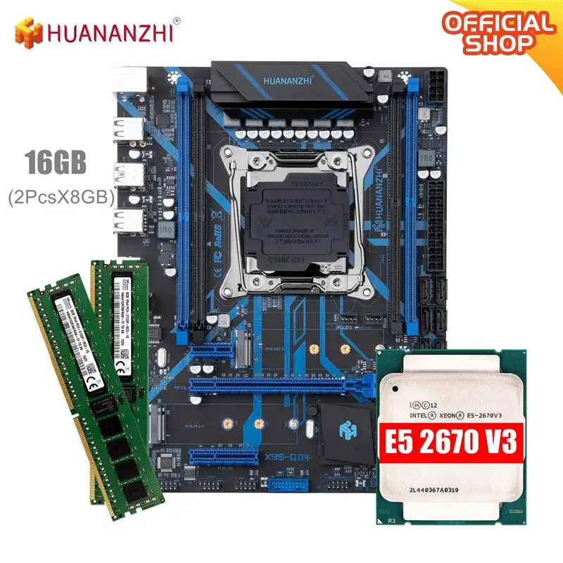 Go! HUANANZHI QD4 LGA 2011-3 Motherboard kit x99 xeon e5 2670 v3 16GB (2*8G) DDR4 RECC memory NVME SATA USB 3.0