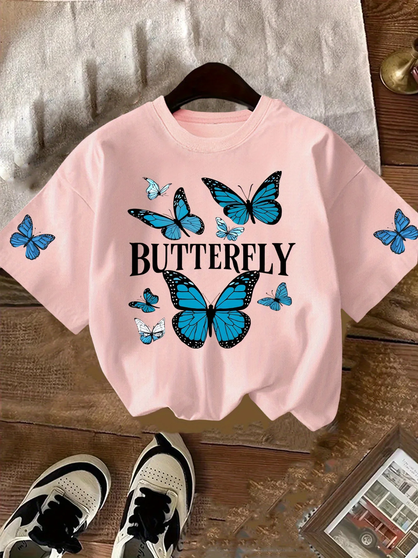 New Women's Butterfly Pattern T-shirt Comfortable Round Neck T-shirt Multi Color Optional Home/Outdoor Casual Top