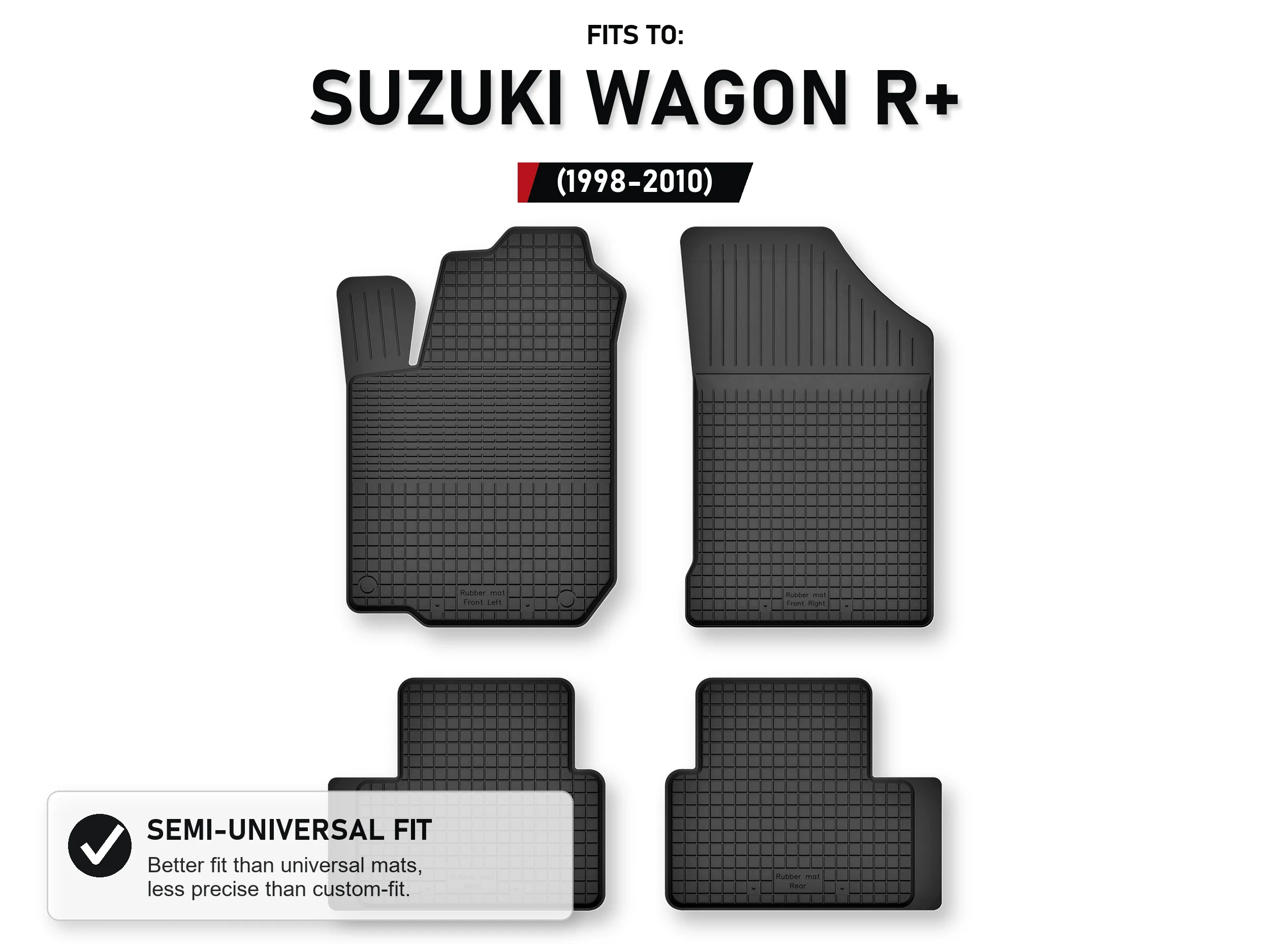 Rubberen matten, dienbladtype voor: Suzuki Wagon R + 1998-2010 Hatchback 4 stuks