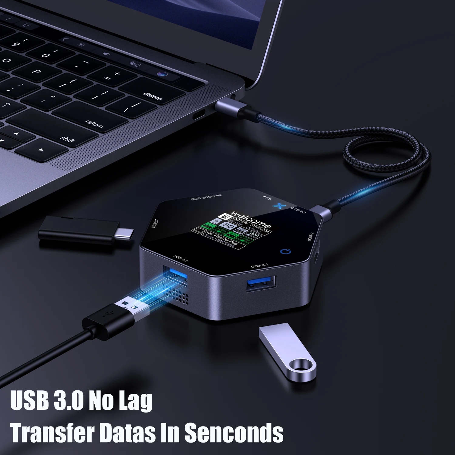 CoolFish 8-in-1 USB-C Docking Station USB Hub 4K60Hz PD