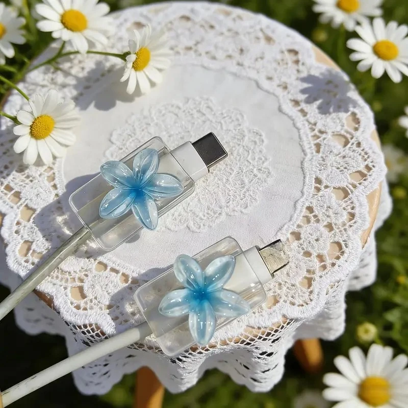 2pcs Flower Change Charger Protector Cover For iPhone For Samsung Type-C Charger Line Winder Lovely Protector Cover
