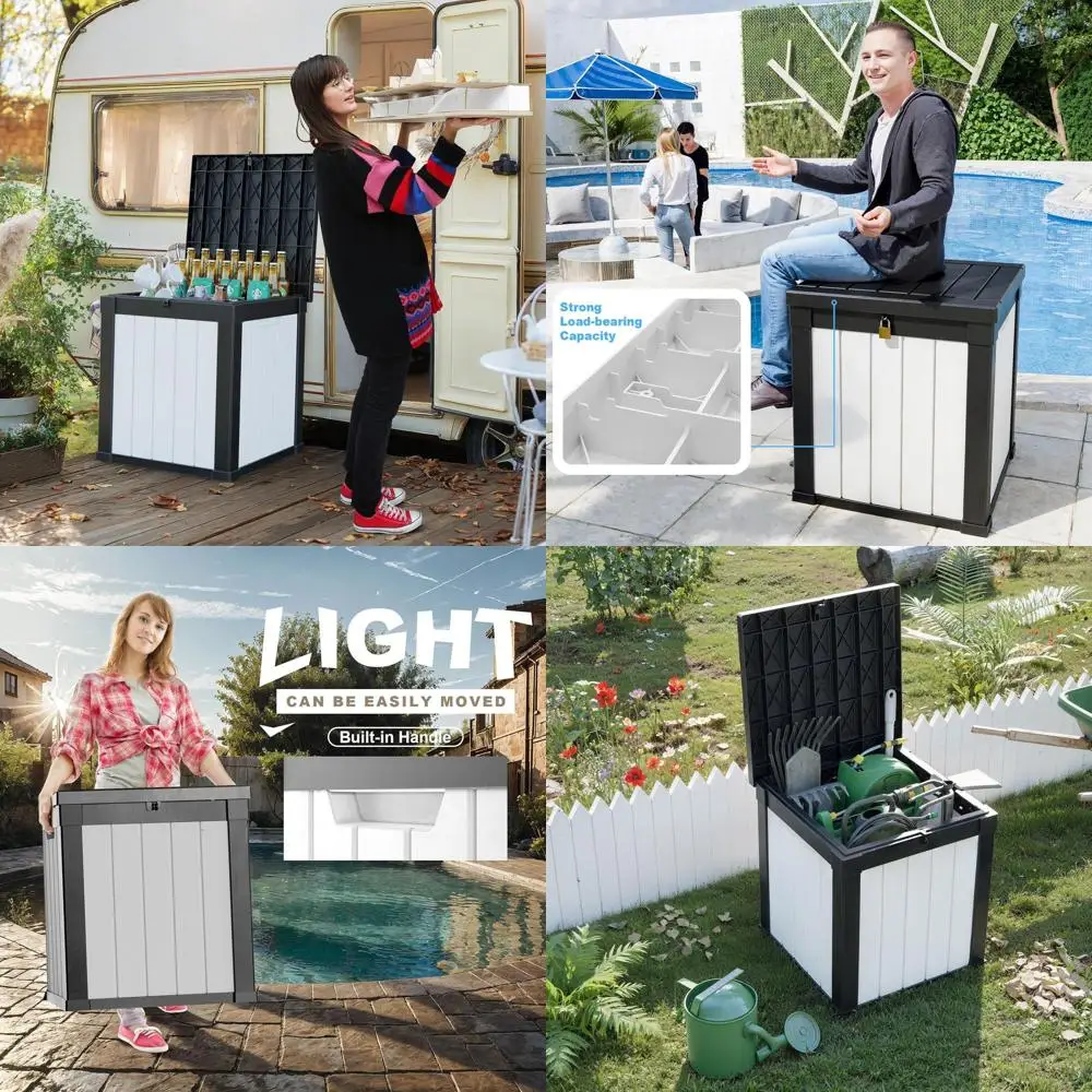 

Ящик для хранения из полимерной смолы на 50 галлонов, запираемый уличный контейнер для хранения подушек для патио, мебели, садовых инструментов, принадлежностей для бассейна, устойчивый к погодным условиям