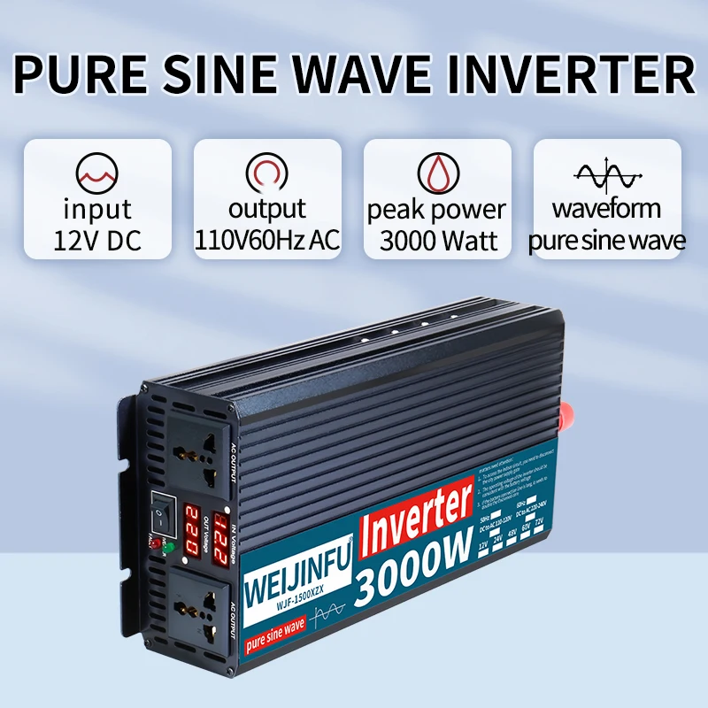 Multi-Function Display Pure Sine Wave Inverter with Quick Charge Port, Stable Voltage Output for RV/Truck Electronics Protection