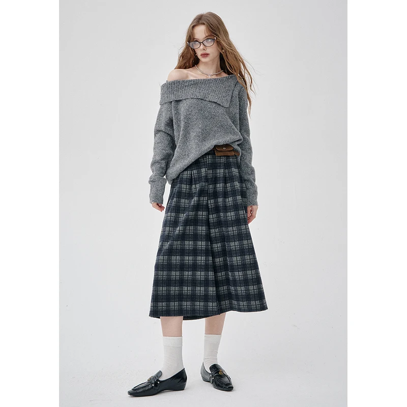 ELFSACK 2025 Winter New Arrivals Plaid High-waisted Wide-leg Pants For Woman