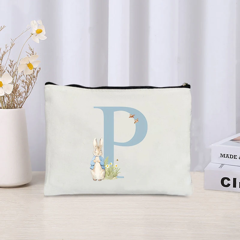 Cute Letters with Bunny Makeup Bag Ladies Wedding Gift Travel Cosmetic Organizer Toilet Storage Pouch Luxury Women Handbag Purse