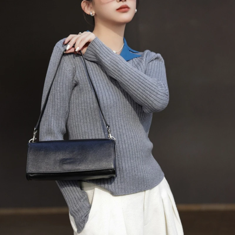 

Niche Design Female Genuine Leather Underarm Bags Small Flap Female Handbags Fashionable Shoulder Crossbody Bags for Travel Work